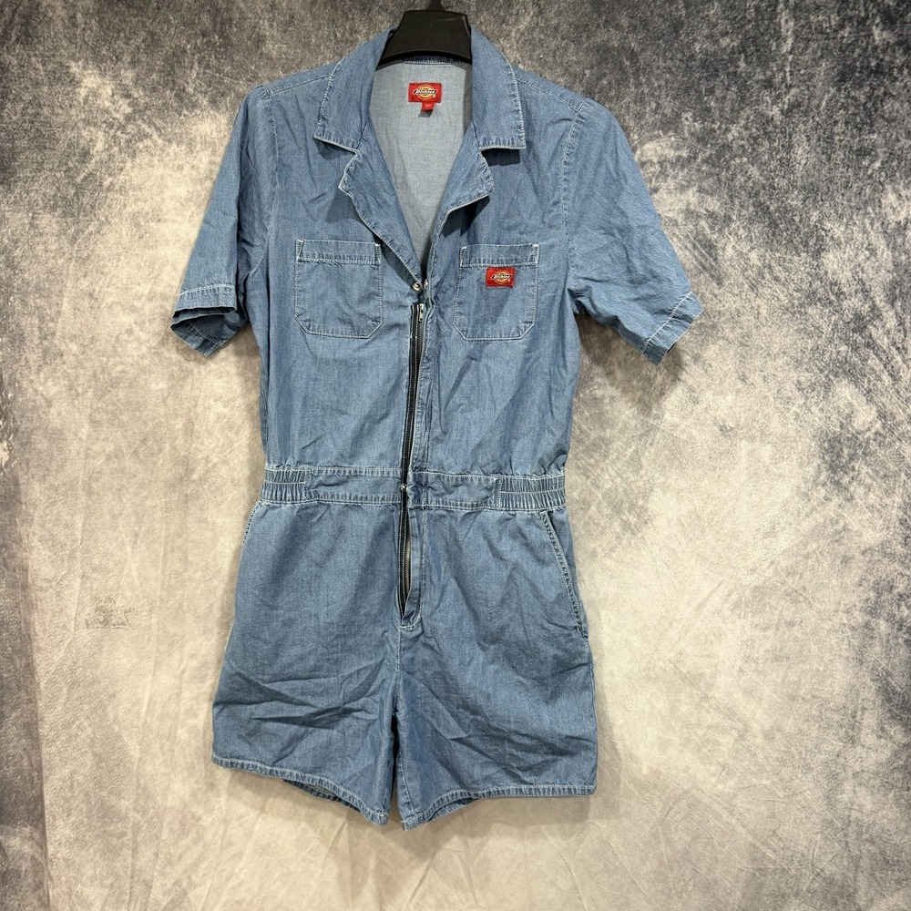 Dickies Women L Denim Romper Coveralls Jumpsuit Blue Short Sleeve Utility